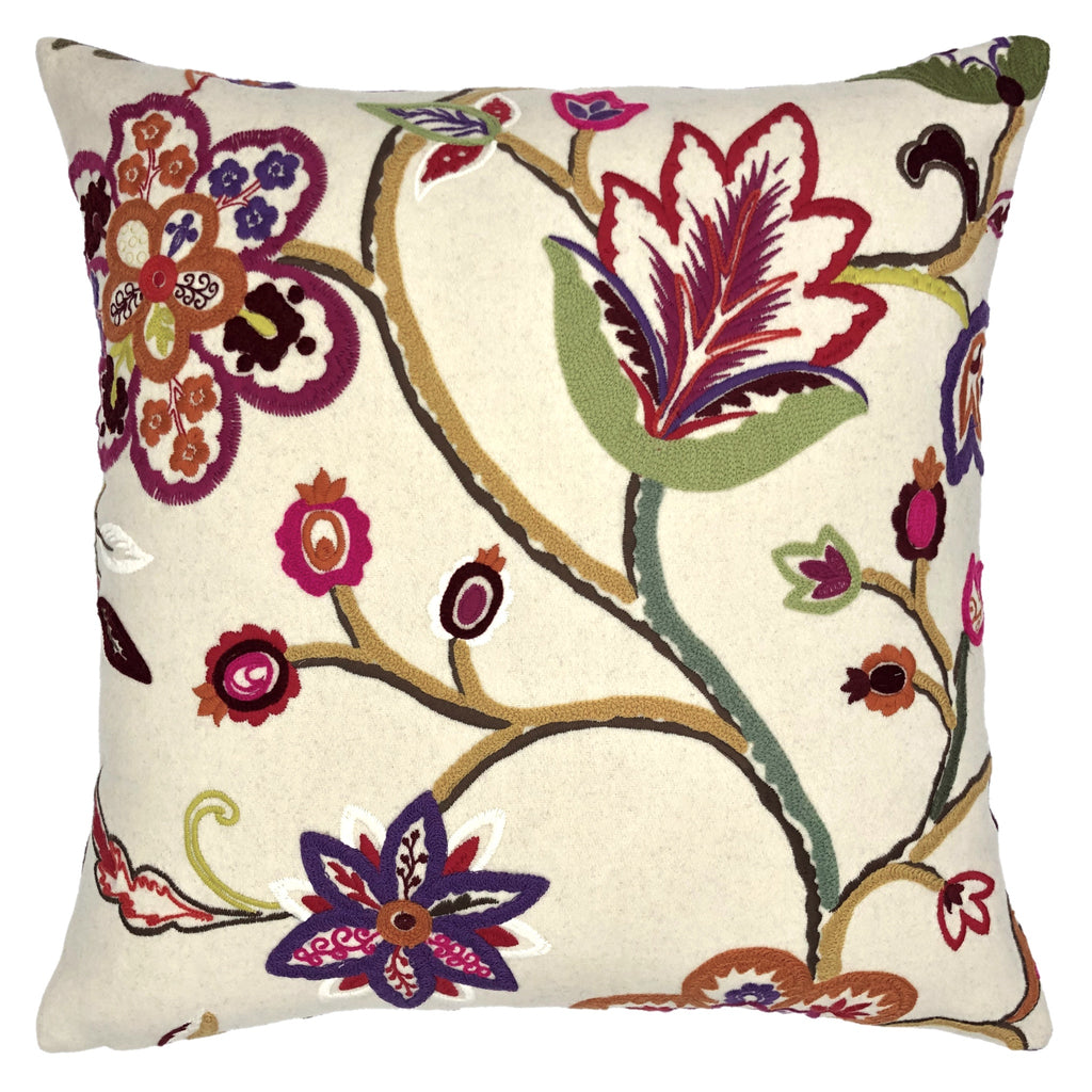 Multicoloured Floral Embroidery Soft Wool Felt Cushion, Purple Backed –  LISA VORREITER HOME